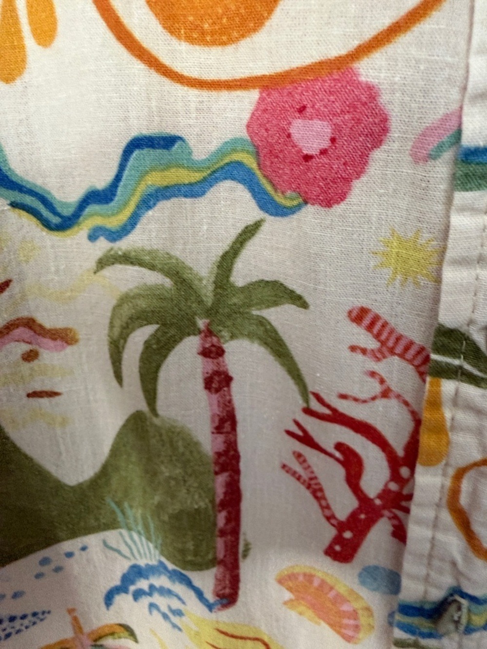 Calypso St. Barth L tropical Print Button-Up Shirt Palm Fruit Floral 3/4 Sleeve - Picture 3 of 7